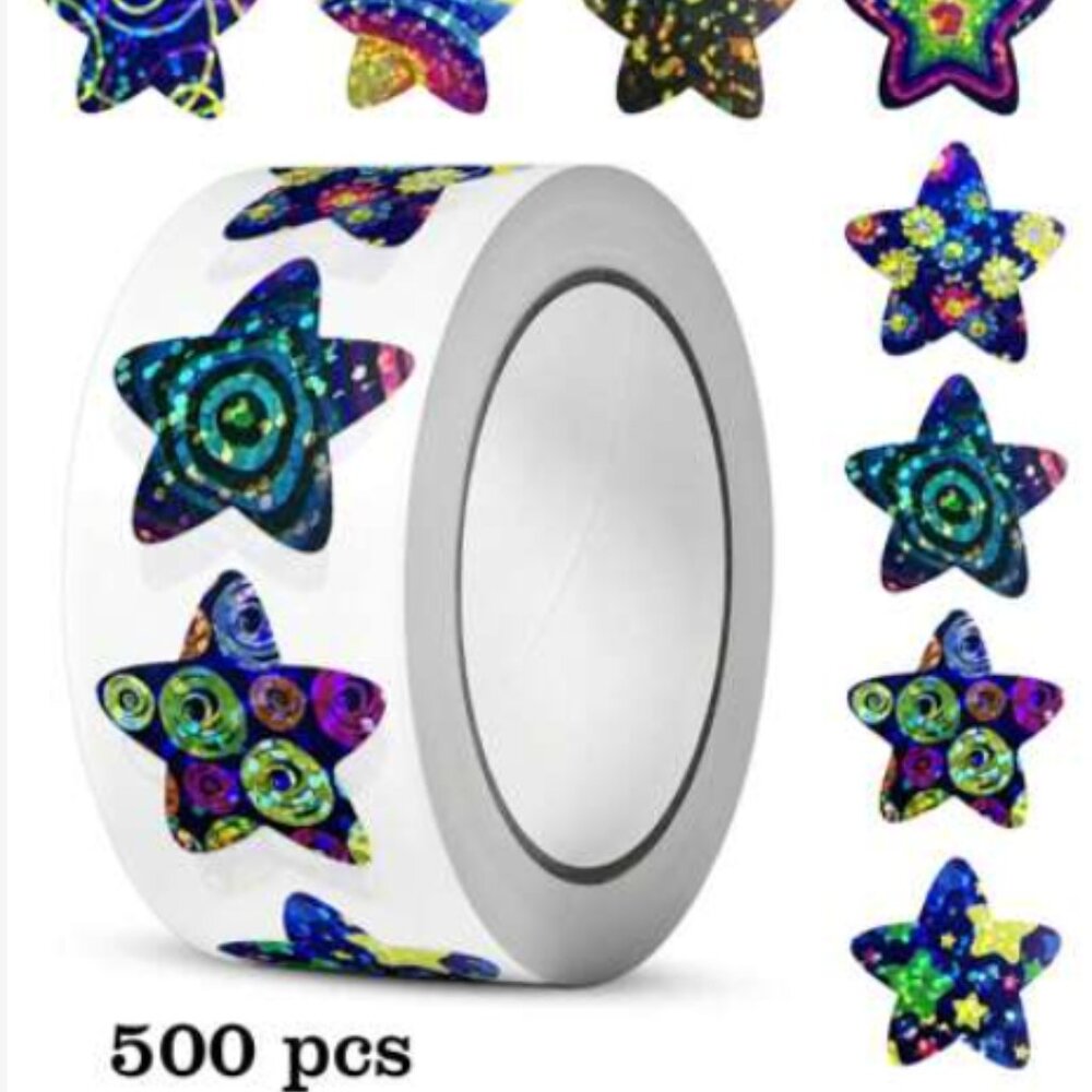 Holographic Star Stickers Roll of 500 - Rainbow Galaxy Vinyl Decals |